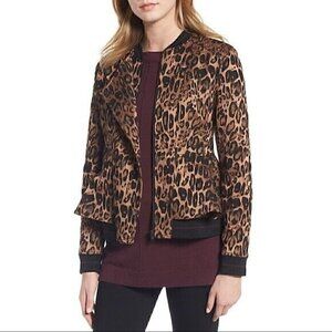 Trouve Jacket Size XS Women's Leopard Print Peplum Long Sleeve Shades Of Brown